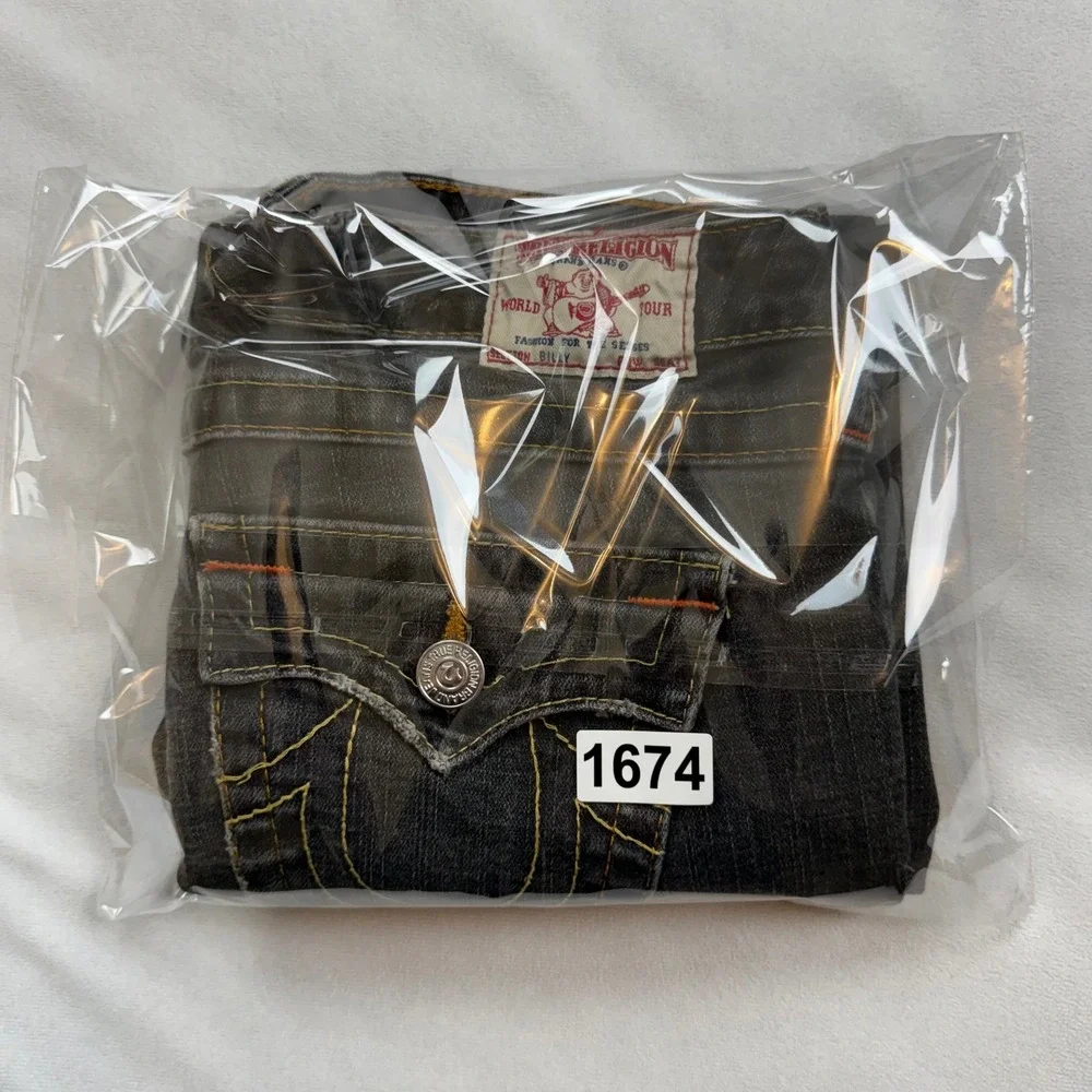 True Religion Billy Mens Straight Leg Jeans Gray Charcoal Stitch 29 70-5720M USA